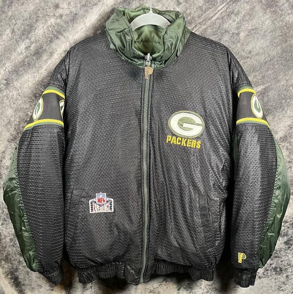 Vintage Green Bay Packers Pro Player Reversible Puffer Jacket NFL Mens L